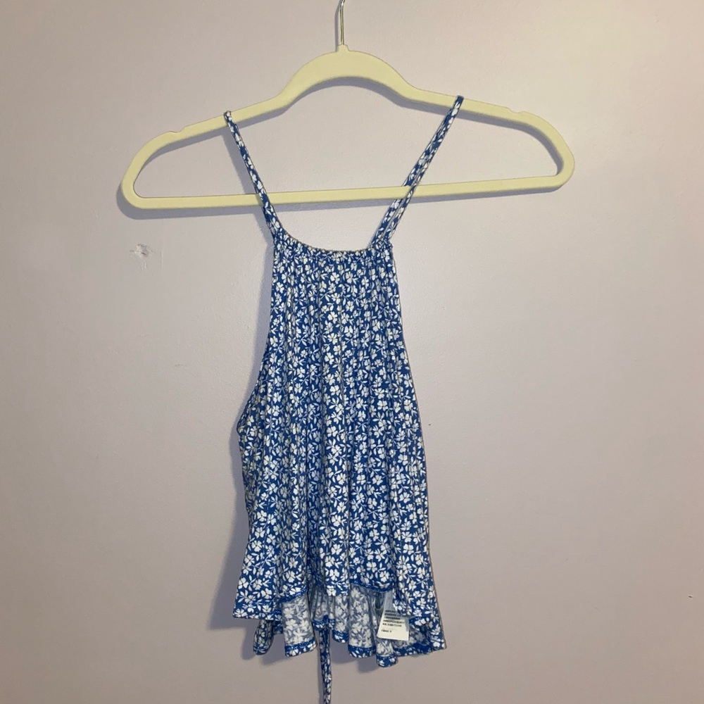 Blue Floral Halter-Neck Top
